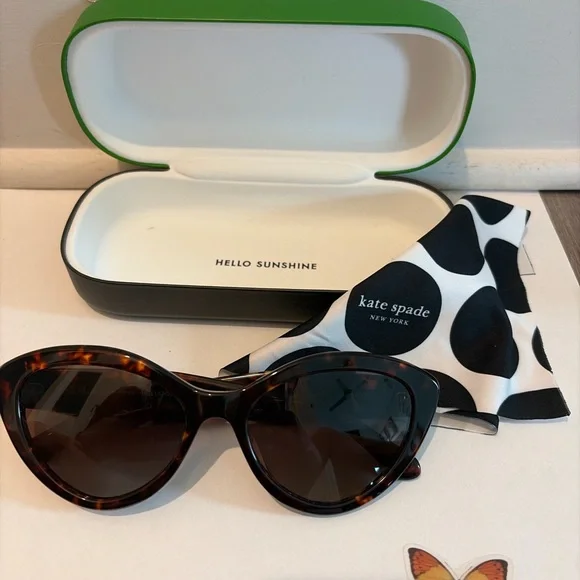 NWOT Kate Spade Juni/G/S Tortoise Cat Eye Sunglasses w/ Case - Picture 2 of 7